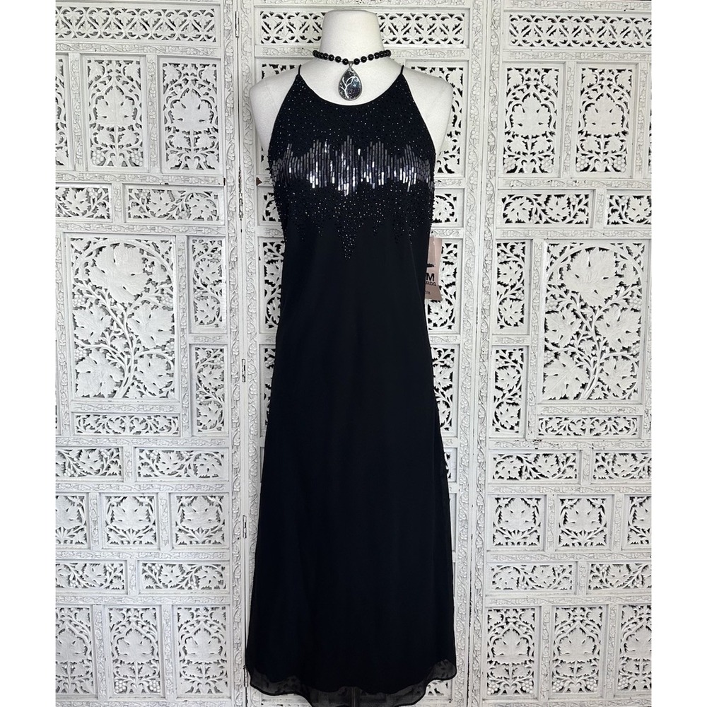 Vintage 90's whimsygoth black beaded party formal prom dress size‎ 12 petite